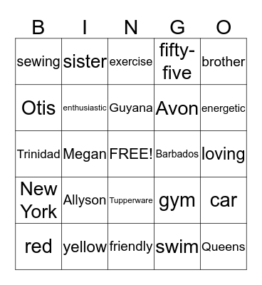 Megan Allyson's Birthday Bingo Card