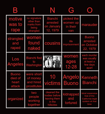 The Hillside Strangler Bingo Card