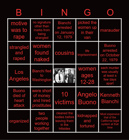 The Hillside Strangler Bingo Card