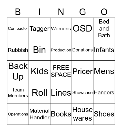 SAVERS Bingo Card