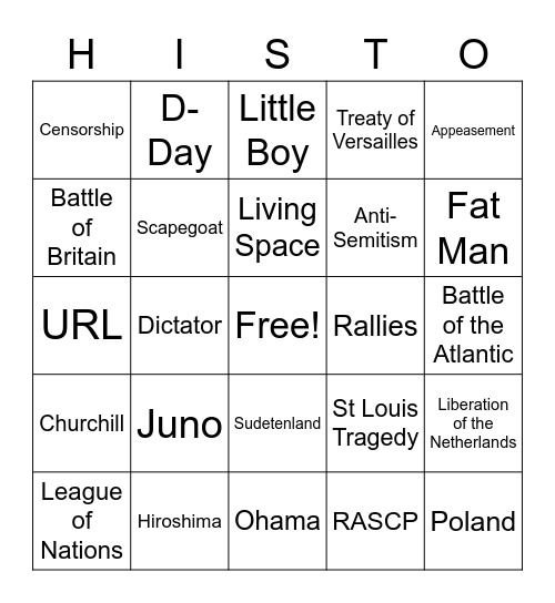 HISTO INTRO TO WWII AND BATTLES Bingo Card