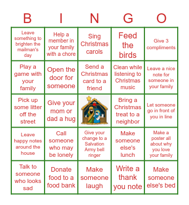 CHRISTMAS SERVICE Bingo Card
