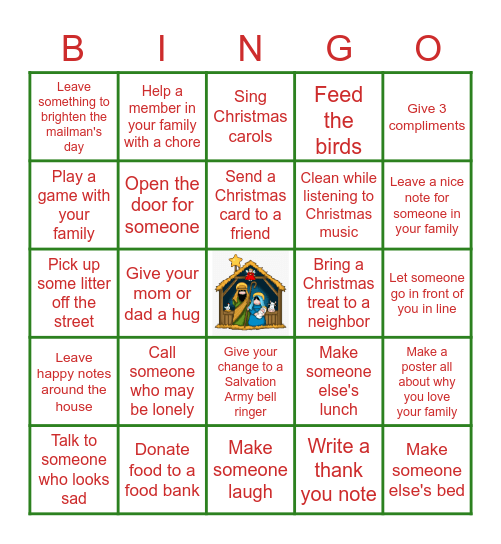 CHRISTMAS SERVICE Bingo Card