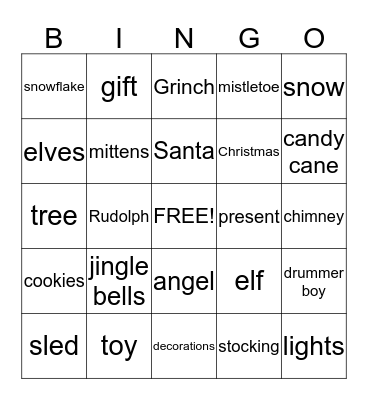 Christmas Bingo (Green) Bingo Card