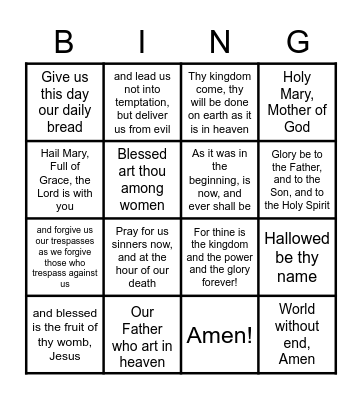 Prayer Bingo Card