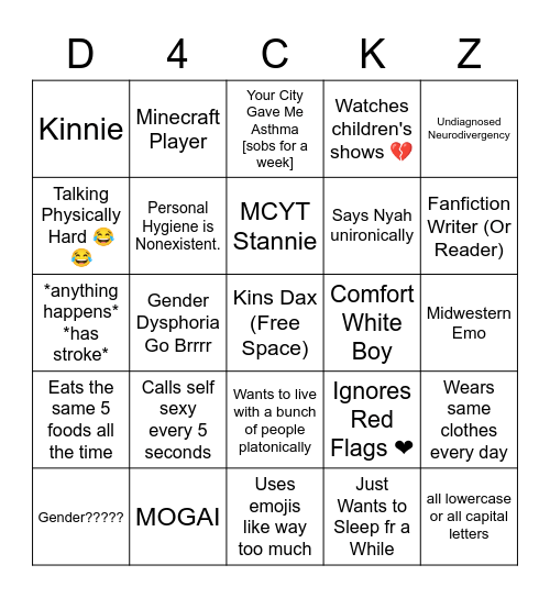 D4CKZ KINNIE BINGO Card