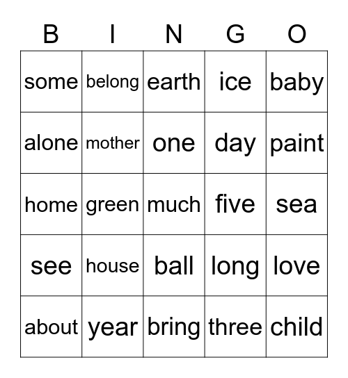 Lists 7-9 Bingo Card
