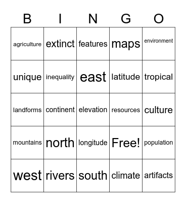 geography and history Bingo Card