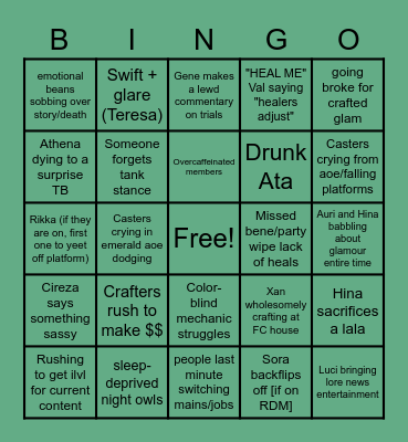 Knights Of the Blood Patch Day Shenanigans Bingo Card