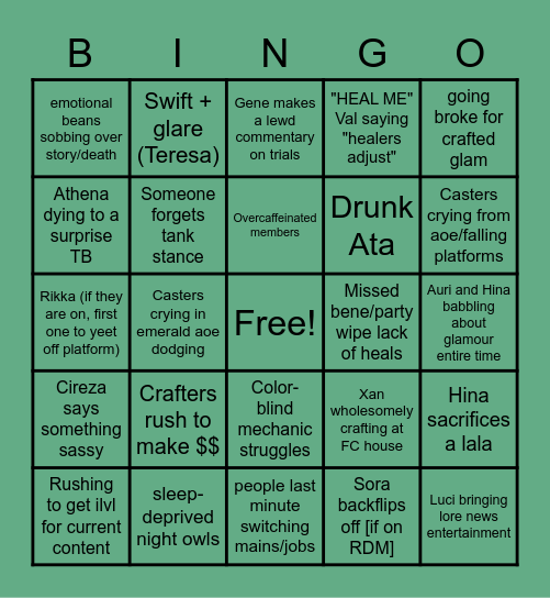 Knights Of the Blood Patch Day Shenanigans Bingo Card