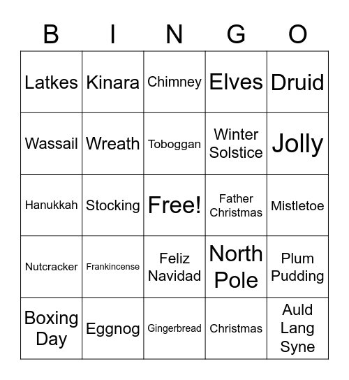 Holiday Bingo Card