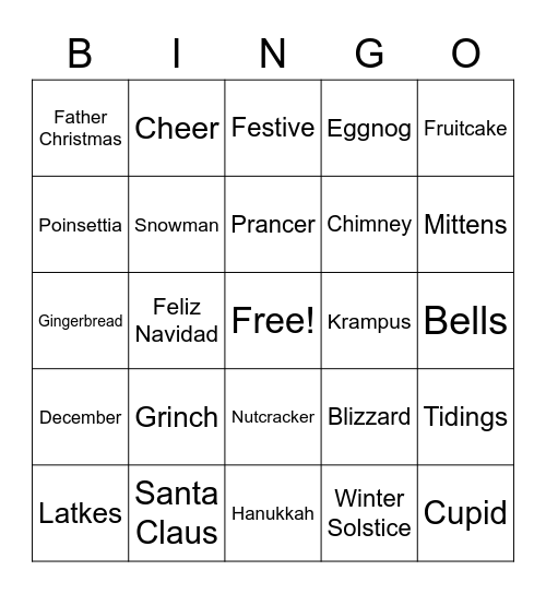 Holiday Bingo Card