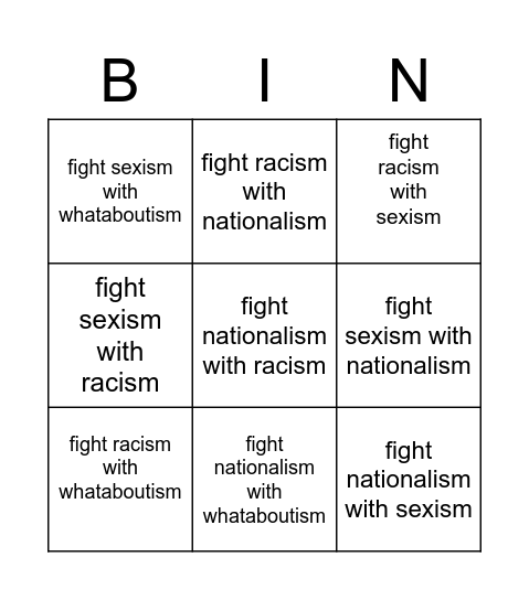 the great ideological showdown Bingo Card