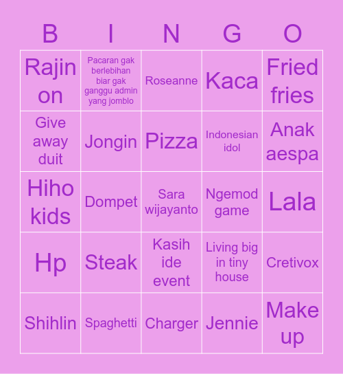 Lulu Bingo Card
