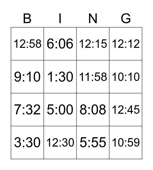 时间 Bingo Card