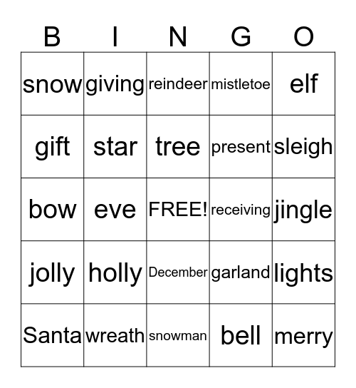Holiday Bingo Card