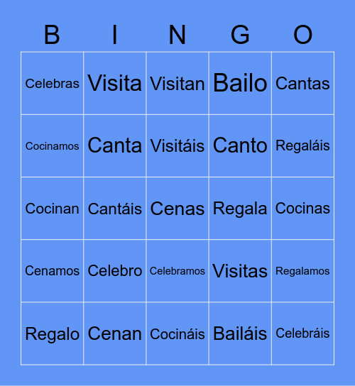 G4 - Conjugación verbos -AR Bingo Card