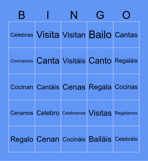 Conjugación verbos -AR Bingo Card