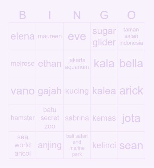 🦢 bingo uyen 🦢 Bingo Card