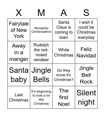 Christmas music bingo Card