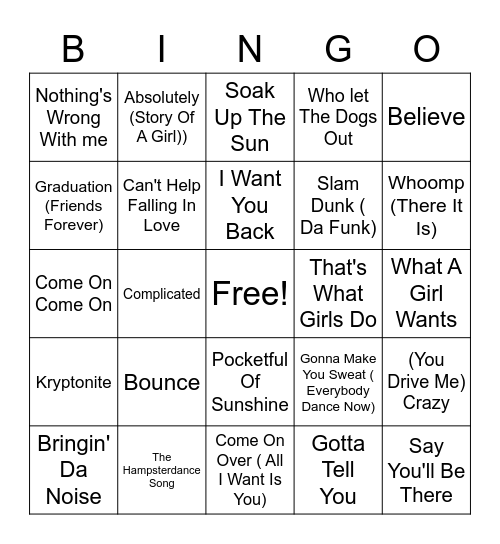 Radio Disney Bingo Card