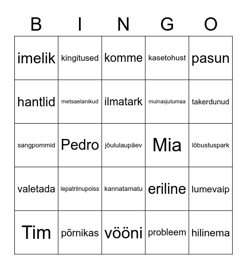 Lepatriinude jõulud Bingo Card