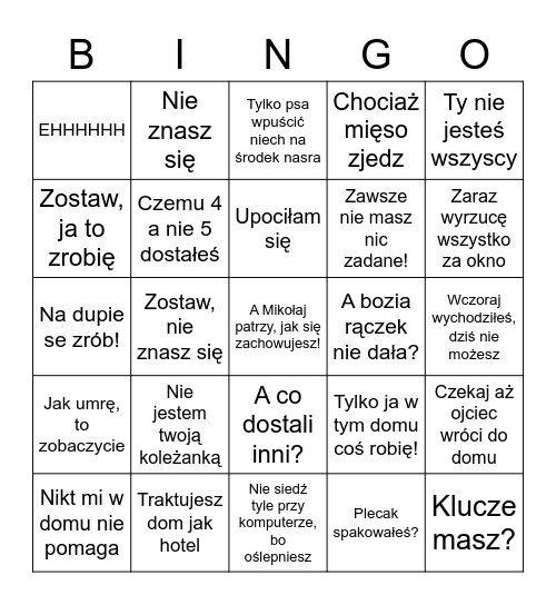 Typowa matka Bingo Card