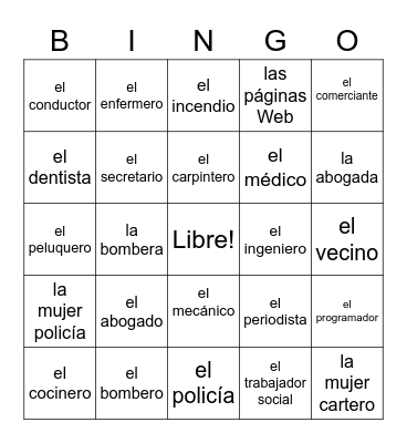 Profesiones Bingo Card