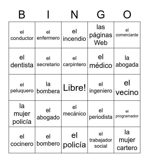 Profesiones Bingo Card