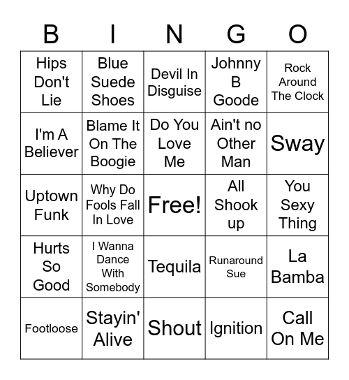 Dance Classics Bingo Card