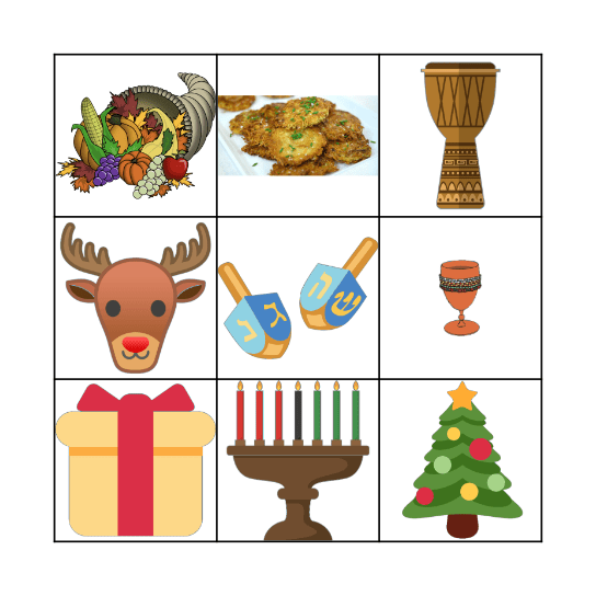 December Holidays BINGO Card