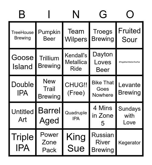 Peloton CBR Bingo Card