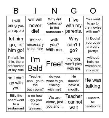 Wooly Songs Bingo Card