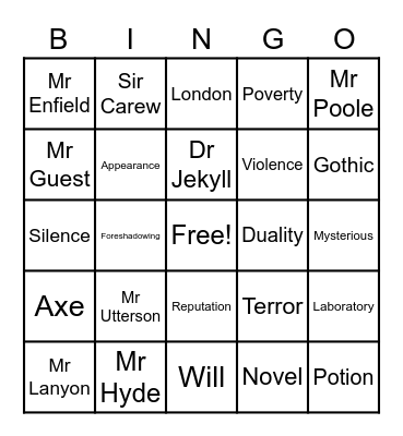 Jekyll and Hyde Bingo Card