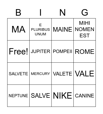 LATIN IS FUN! Bingo Card