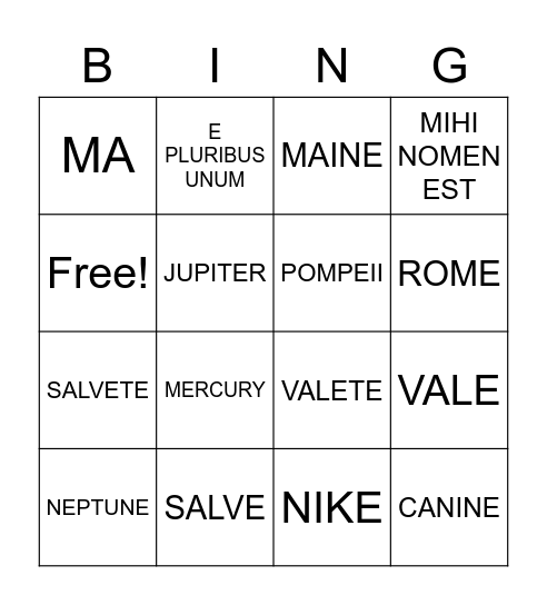 LATIN IS FUN! Bingo Card