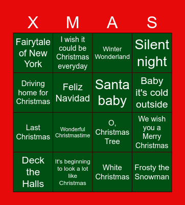 Christmas music bingo Card