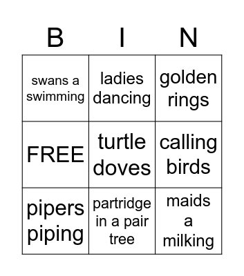 12 Days of Christmas Bingo Card