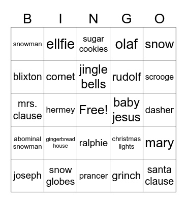 family christmas Bingo Card