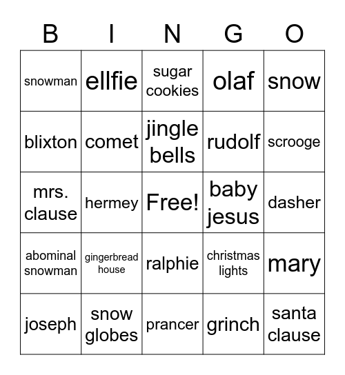 family christmas Bingo Card