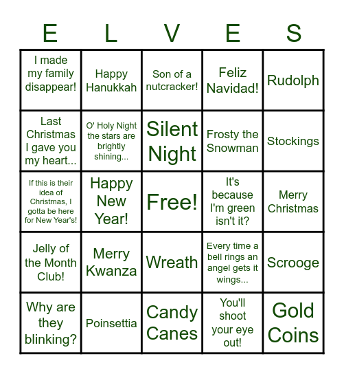 Holiday Virtual Celebration BINGO Card