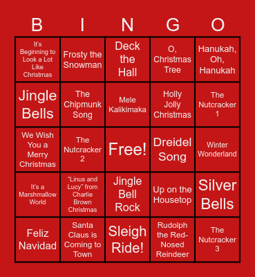 Holiday Song BINGO! Bingo Card