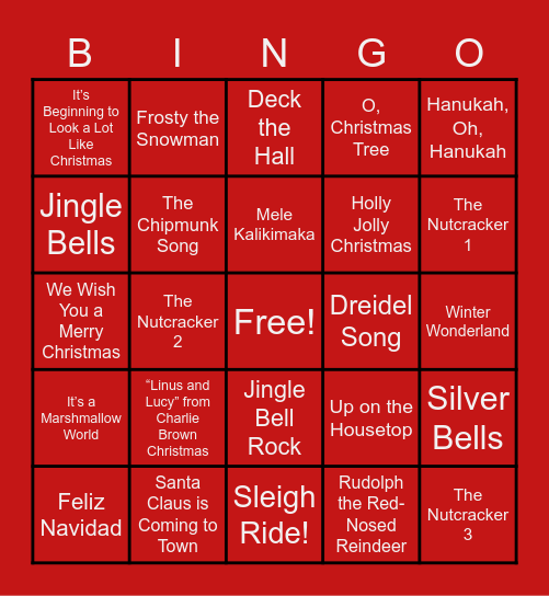 Holiday Song BINGO! Bingo Card