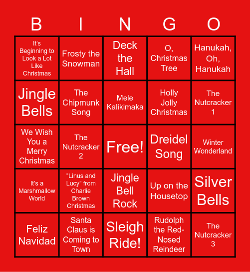 Holiday Song BINGO! Bingo Card