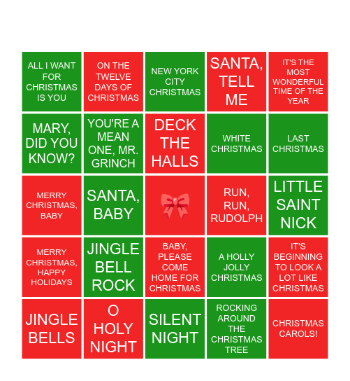 Christmas Carol Bingo! Bingo Card