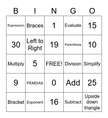 Order of Operations Bingo Card