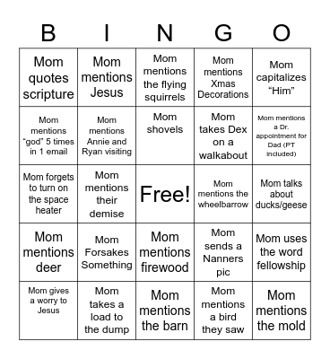 MOM Bingo Card
