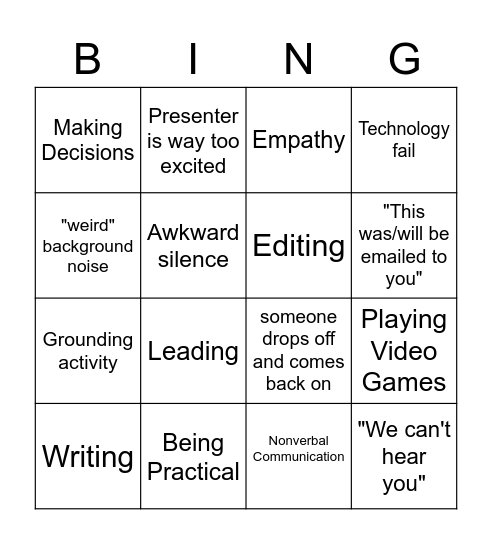 Transferable Skills Bingo Card