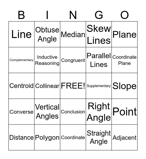 Geometry Review Bingo Card