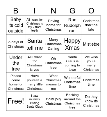 Christmas Song Bingo Card